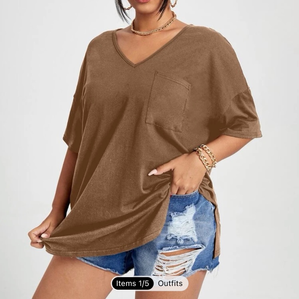 Plus Solid V Neck Tee